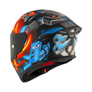 Motodrift KYT TT Revo Magnet full-face motorcycle helmet in matte finish with vibrant blue and red graphic design