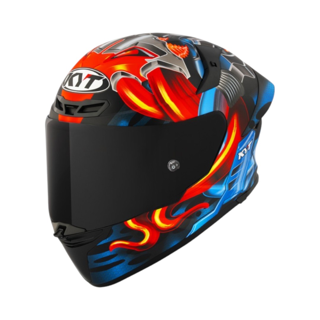 Motodrift KYT TT Revo Magnet matte full-face motorcycle helmet with vibrant red and blue graphic design