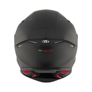 Motodrift KYT TT Revo Plain matte black sport touring helmet, rear view showing aerodynamic shell and ventilation.