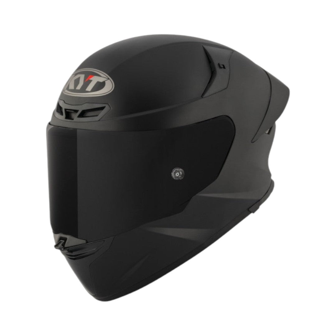 Motodrift KYT TT Revo Plain matte black sport touring helmet with a dark tinted visor and aerodynamic shell design.