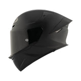 Motodrift KYT TT Revo Plain matte black full-face sport touring helmet with a dark visor, side profile view.