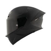 Motodrift KYT TT Revo Plain matte black full-face sport touring helmet with a dark visor, side profile view.