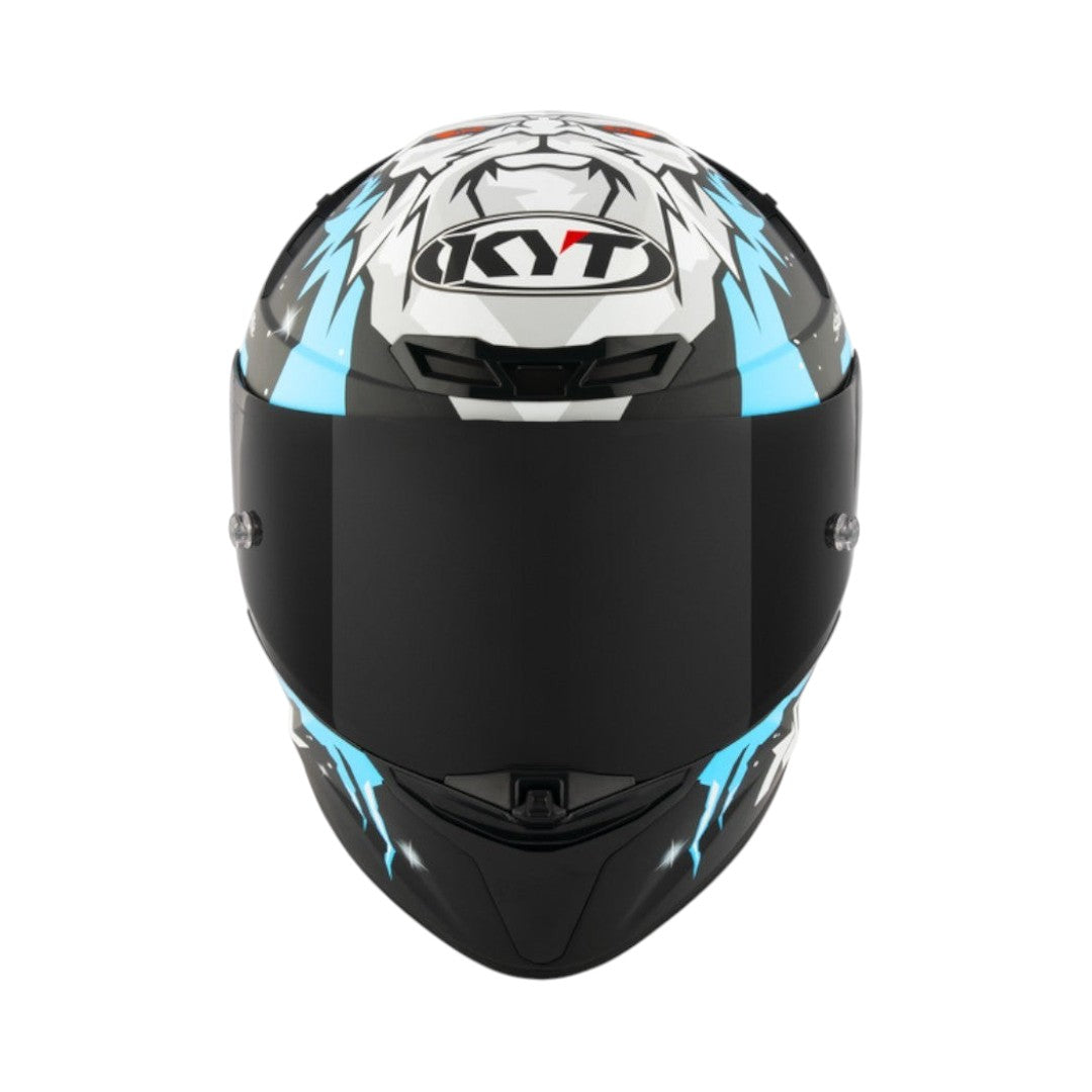 Motodrift KYT TT Revo Jaume Masia Winter Test replica helmet with matte finish, aerodynamic design, and tinted visor.