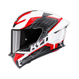 Motodrift KYT TT Revo Speeding full face motorcycle helmet in white, red, and black with aerodynamic racing design