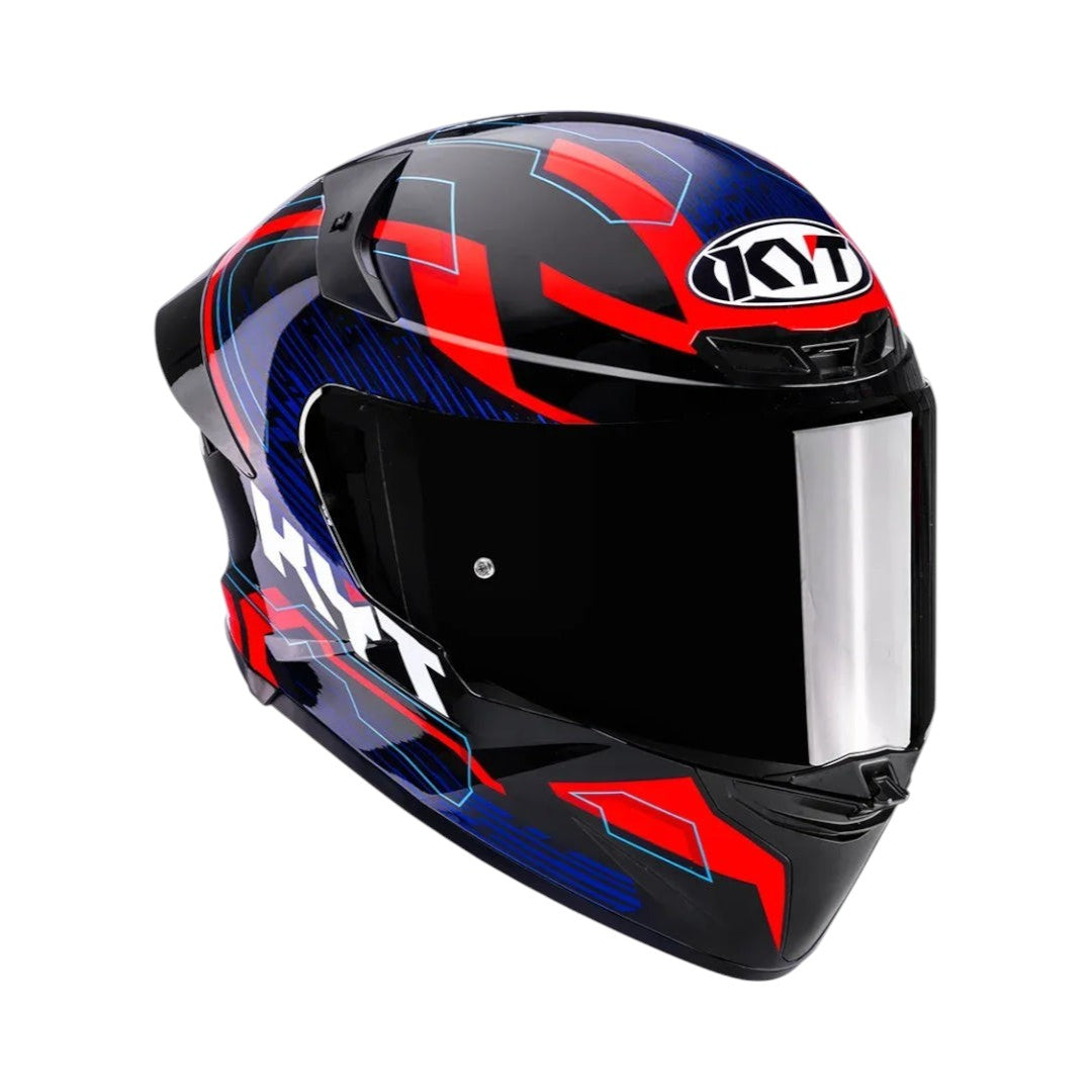 Motodrift KYT TT Revo Speeding full face motorcycle helmet in black with red and blue racing graphics