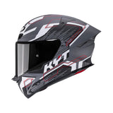 Motodrift KYT TT Revo Speeding full face motorcycle helmet in matte grey with red and white racing graphics