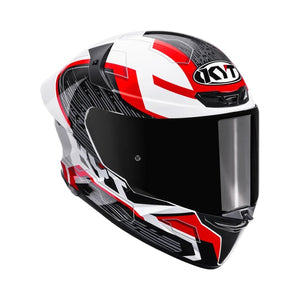 Motodrift KYT TT Revo Speeding full face motorcycle helmet in white, red, and black with aerodynamic racing graphics