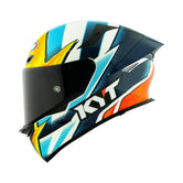 Motodrift KYT TT Revo Tati Replica full-face helmet with aerodynamic design, glossy finish, and vibrant graphic pattern.
