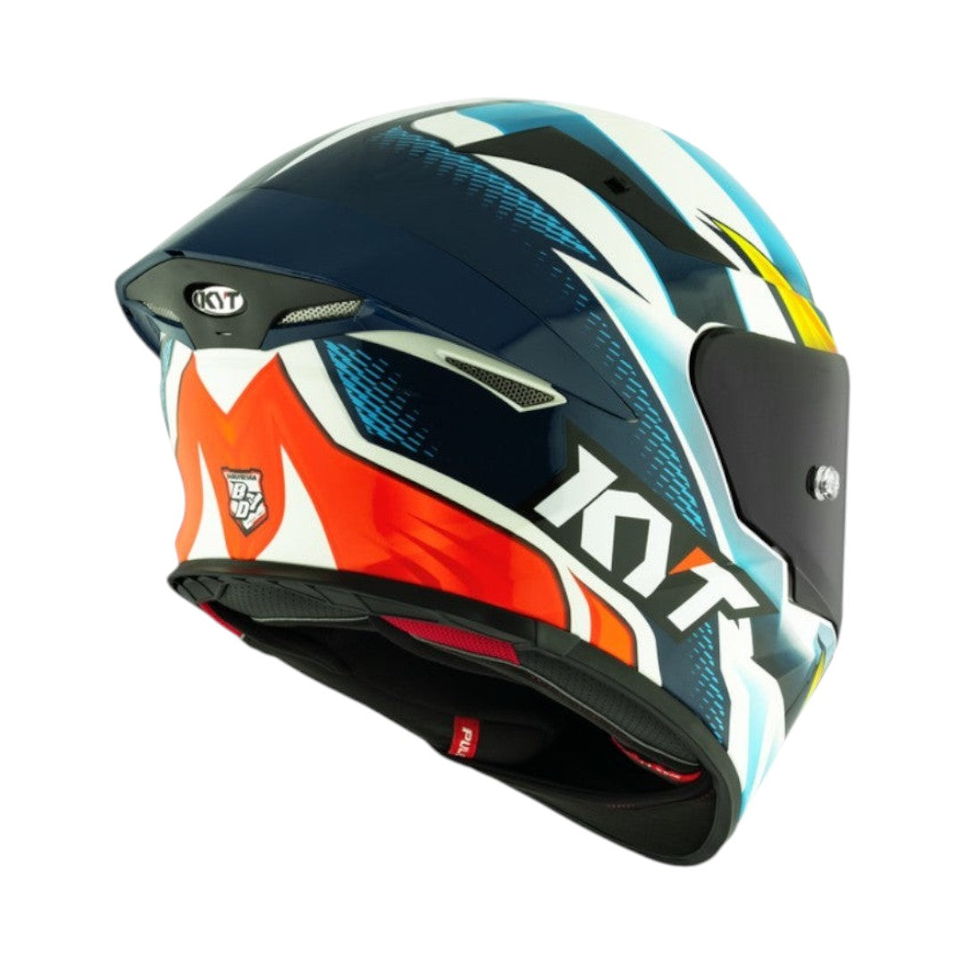 Motodrift KYT TT Revo Tati Replica full-face motorcycle helmet in a glossy multi-color graphic design