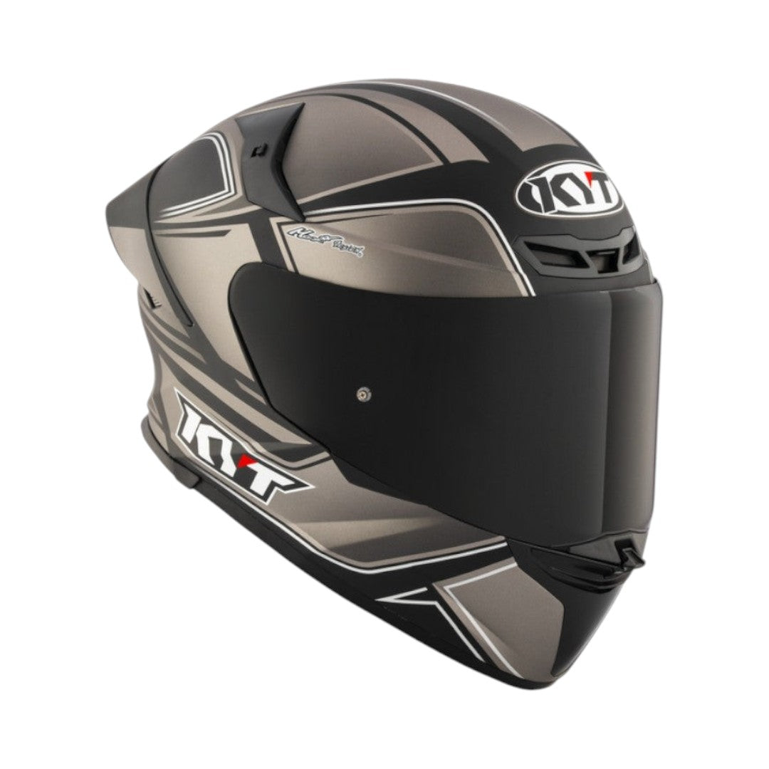 Motodrift KYT TT Revo Tourist full-face motorcycle helmet in grey with aerodynamic design and dark tinted visor