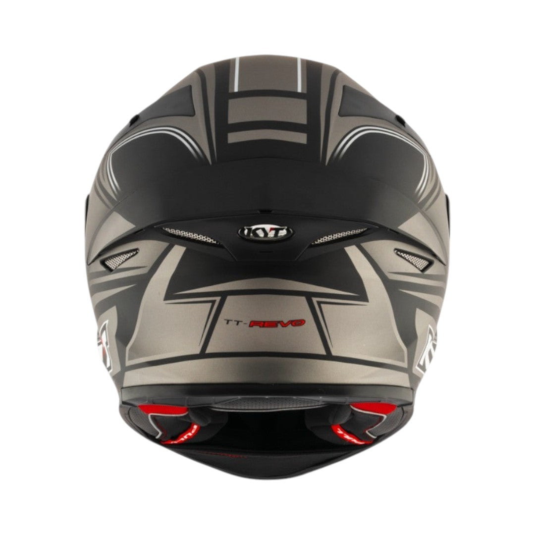 Motodrift KYT TT Revo Tourist motorcycle helmet in matte black and grey with aerodynamic spoiler and rear vents