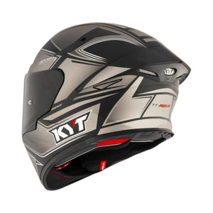 Motodrift KYT TT Revo Tourist full-face motorcycle helmet in grey and black with aerodynamic spoiler and visor