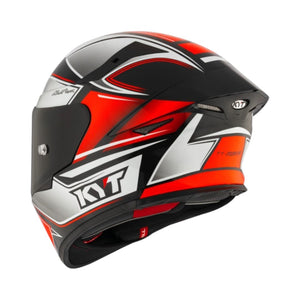 Motodrift KYT TT Revo Tourist motorcycle helmet in red, black, and silver with aerodynamic spoiler and visor