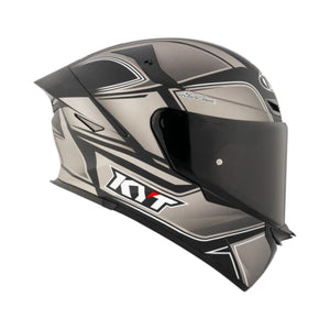 Motodrift KYT TT Revo Tourist full-face motorcycle helmet in grey and black with aerodynamic spoiler and dark visor