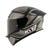Motodrift KYT TT Revo Tourist motorcycle helmet in grey and black with aerodynamic spoiler and dark visor