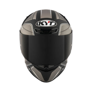 Motodrift KYT TT Revo Tourist motorcycle helmet in black and grey with an aerodynamic design and tinted visor