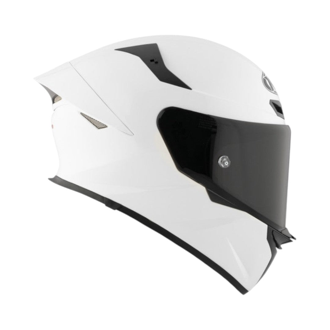 Motodrift KYT TT Revo Plain white sport touring helmet with a dark tinted visor, side profile view.
