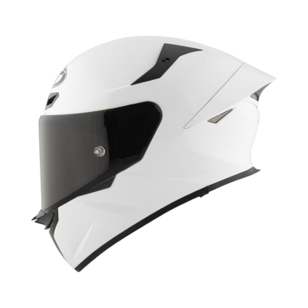 Motodrift KYT TT Revo Plain white sport touring motorcycle helmet with a tinted visor in a side profile view.
