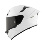 Motodrift KYT TT Revo Plain white sport touring motorcycle helmet with a tinted visor in a side profile view.
