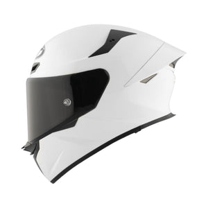 Motodrift KYT TT Revo Plain white sport touring motorcycle helmet with a tinted visor in a side profile view.