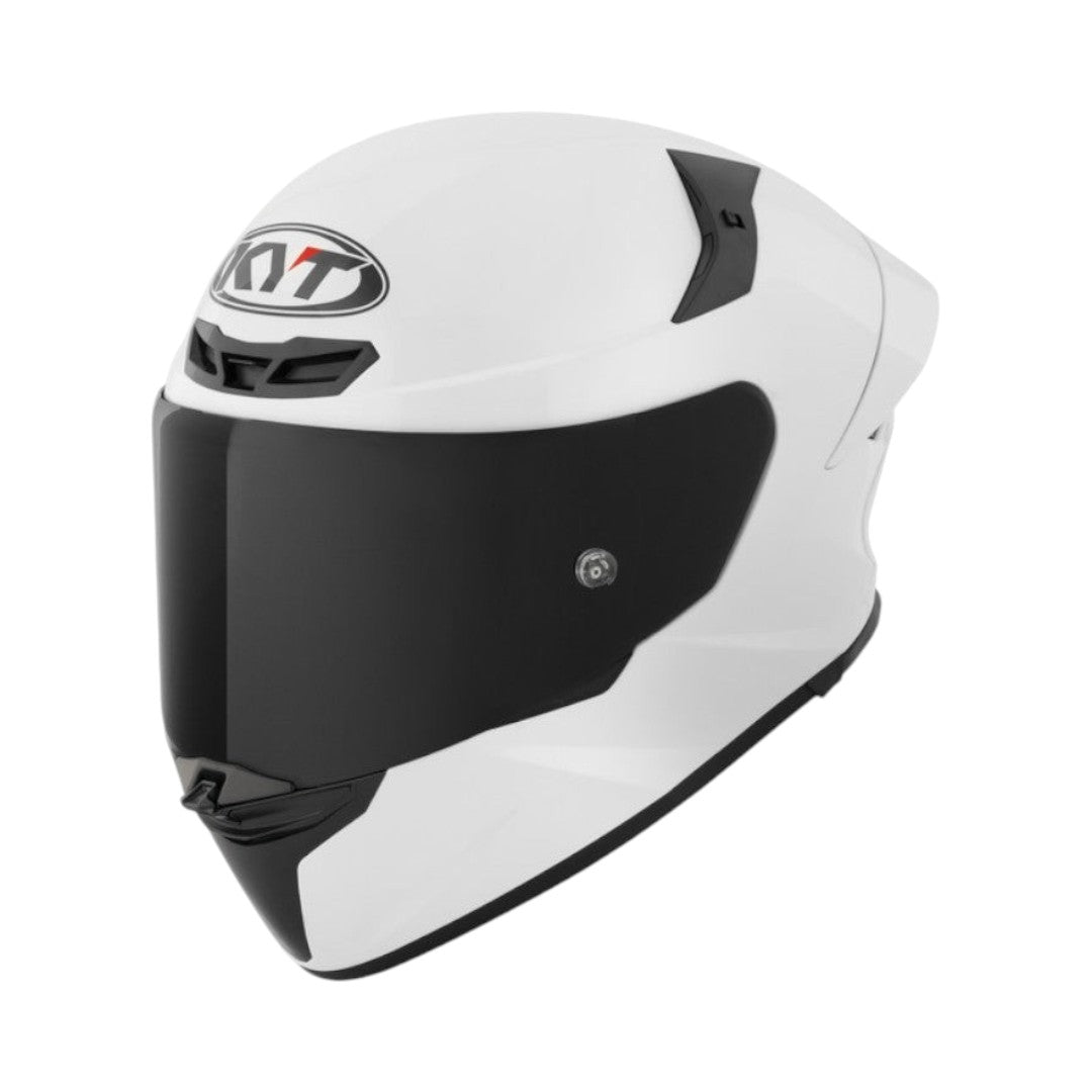 Motodrift KYT TT Revo Plain white sport touring motorcycle helmet with a dark tinted visor and aerodynamic shell.