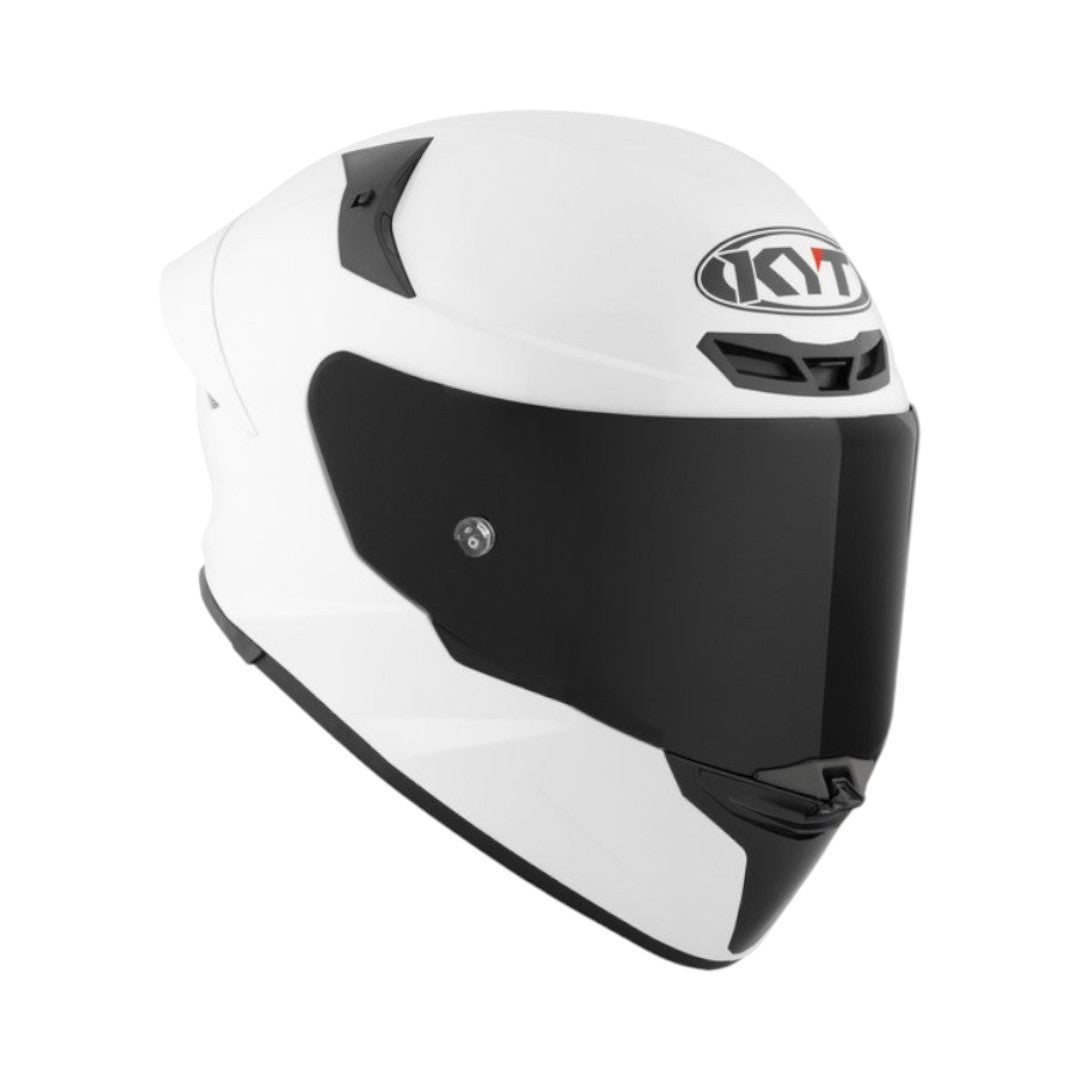 Motodrift KYT TT Revo Plain white sport touring helmet with a dark tinted visor and aerodynamic shell design.