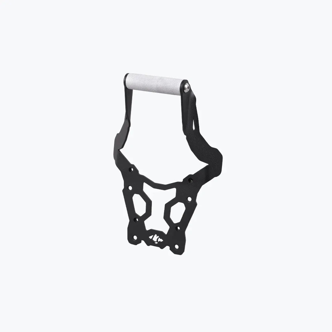 Motodrift LCB Ploigos GPS mount and visor extender in black steel and silver aluminium for BMW F450 GS motorcycle