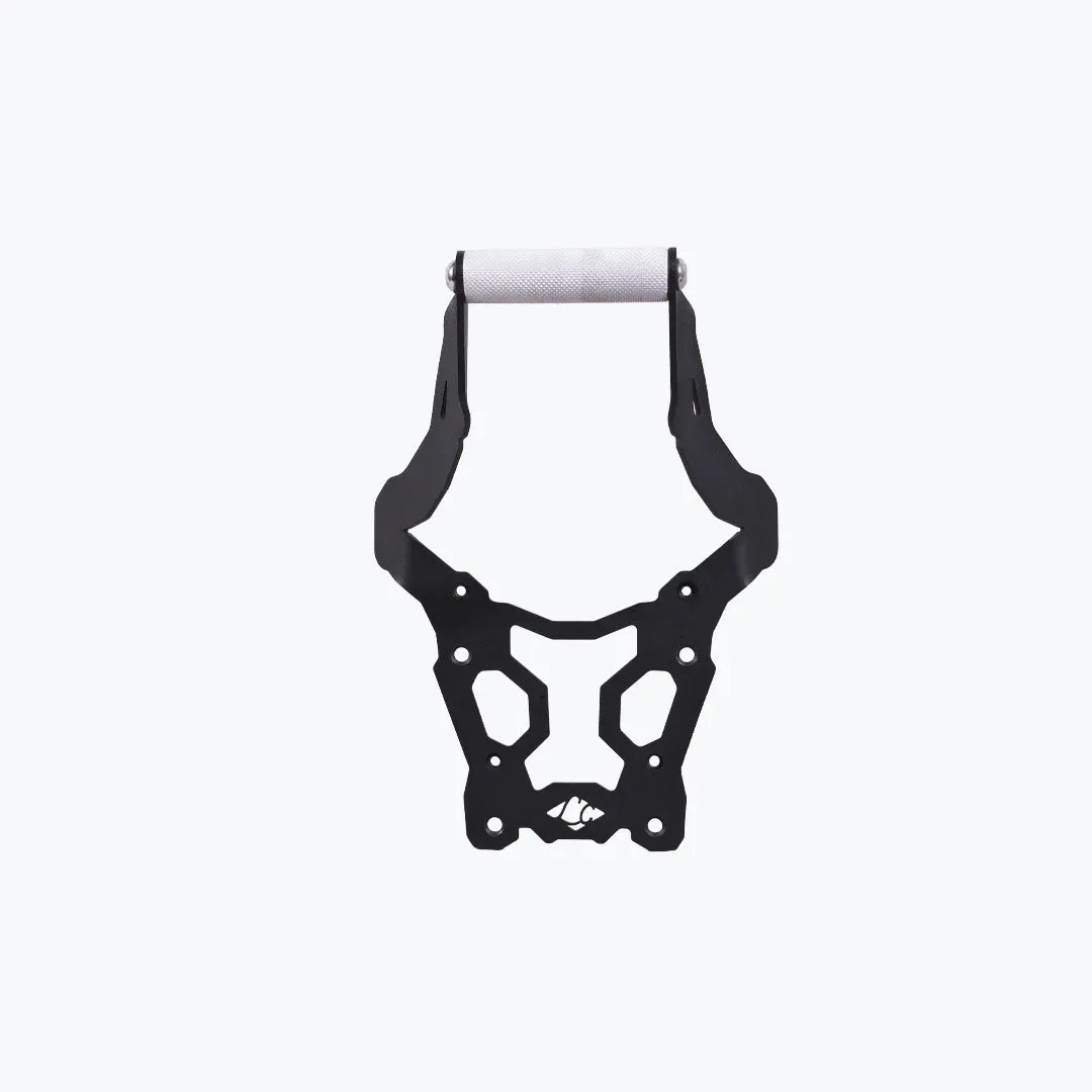 Motodrift LCB Ploigos GPS mount and visor extender in black steel and silver aluminium for BMW F450 GS motorcycle
