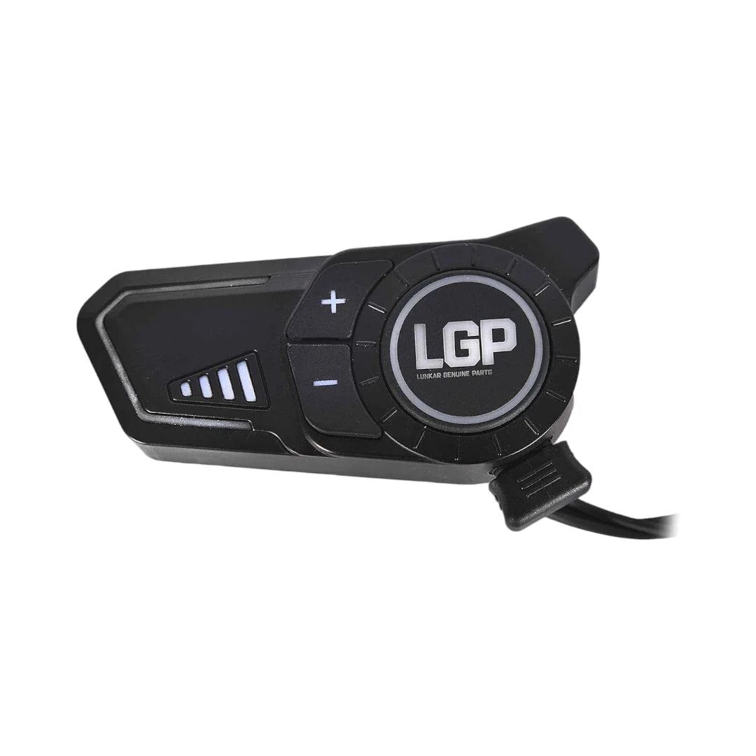 Motodrift LGP F20 Pro Bluetooth 6.1 motorcycle helmet intercom with volume controls and RGB LED indicator