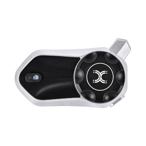 Motodrift LGP X30 Pro Bluetooth mesh motorcycle intercom system in silver and black with a circular control dial.