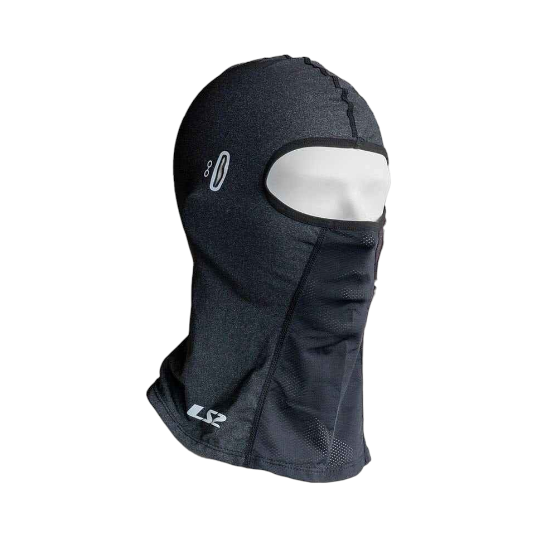 Motodrift LS2 black lycra motorcycle balaclava with breathable mesh panel for helmet comfort
