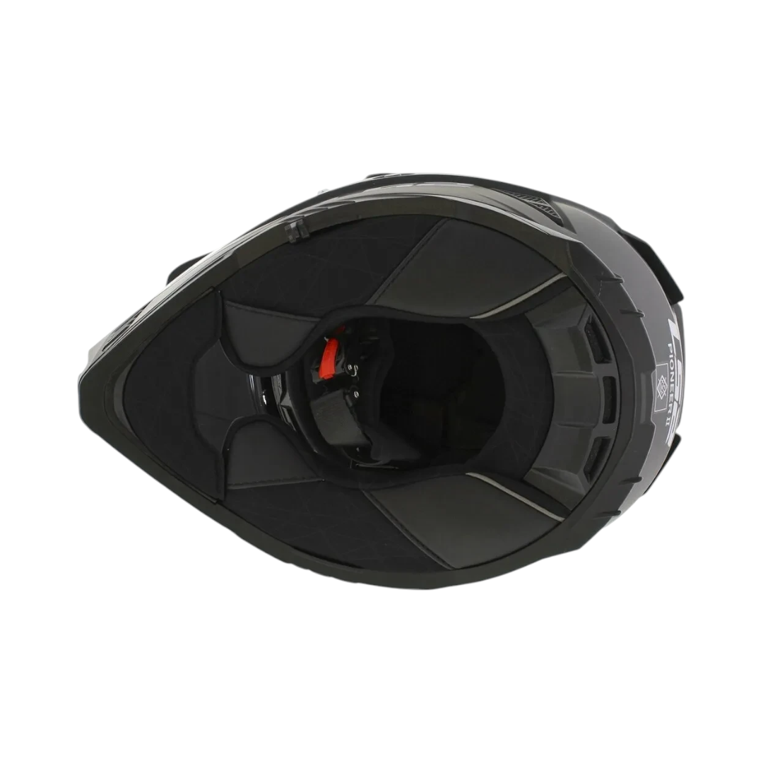 Motodrift LS2 MX436 Pioneer II dual-sport helmet in solid matt black viewed from the top