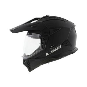 Motodrift LS2 MX436 Pioneer II dual-sport helmet in matte black with adjustable peak and clear visor