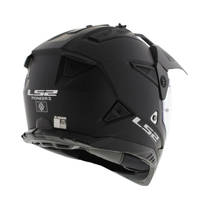 Motodrift LS2 MX436 Pioneer II dual-sport helmet in matte black with adjustable peak and rear ventilation ports