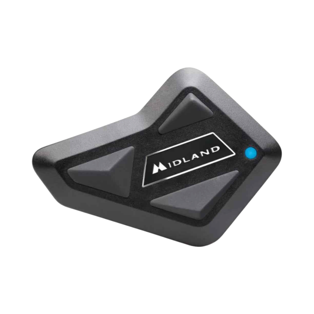 Motodrift MIDLAND BT MINI motorcycle Bluetooth intercom unit with glove-friendly buttons and blue LED indicator