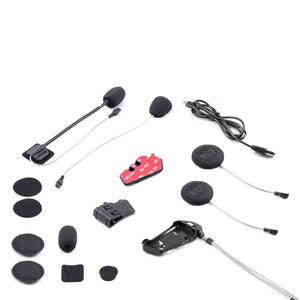 Motodrift Midland R1 Mesh helmet intercom kit with speakers, boom microphone, mounting hardware, and charging cable.