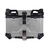 Motodrift Moto Vanguard 45L aluminium motorcycle top box with reinforced black corner guards and secure locking system.