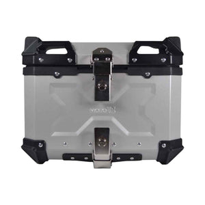 Motodrift Moto Vanguard 45L aluminium motorcycle top box with reinforced black corner guards and secure locking system.