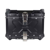 Motodrift Moto Vanguard 45L black aluminium motorcycle top box with reinforced corners and secure locking system