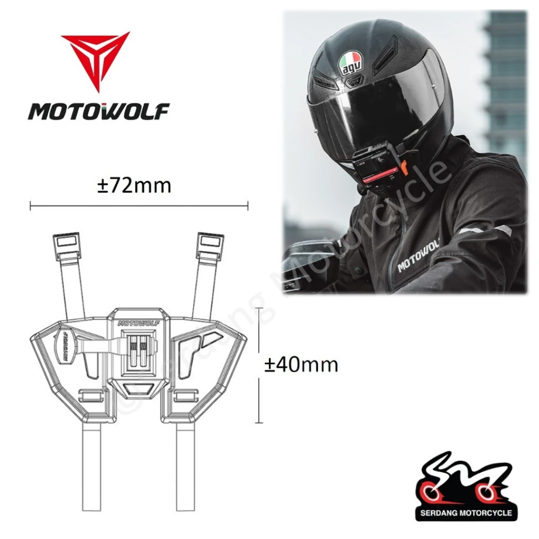 Motodrift MOTOWOLF MDL3534 chin-mounted helmet camera bracket with adjustable straps and silicone padding.