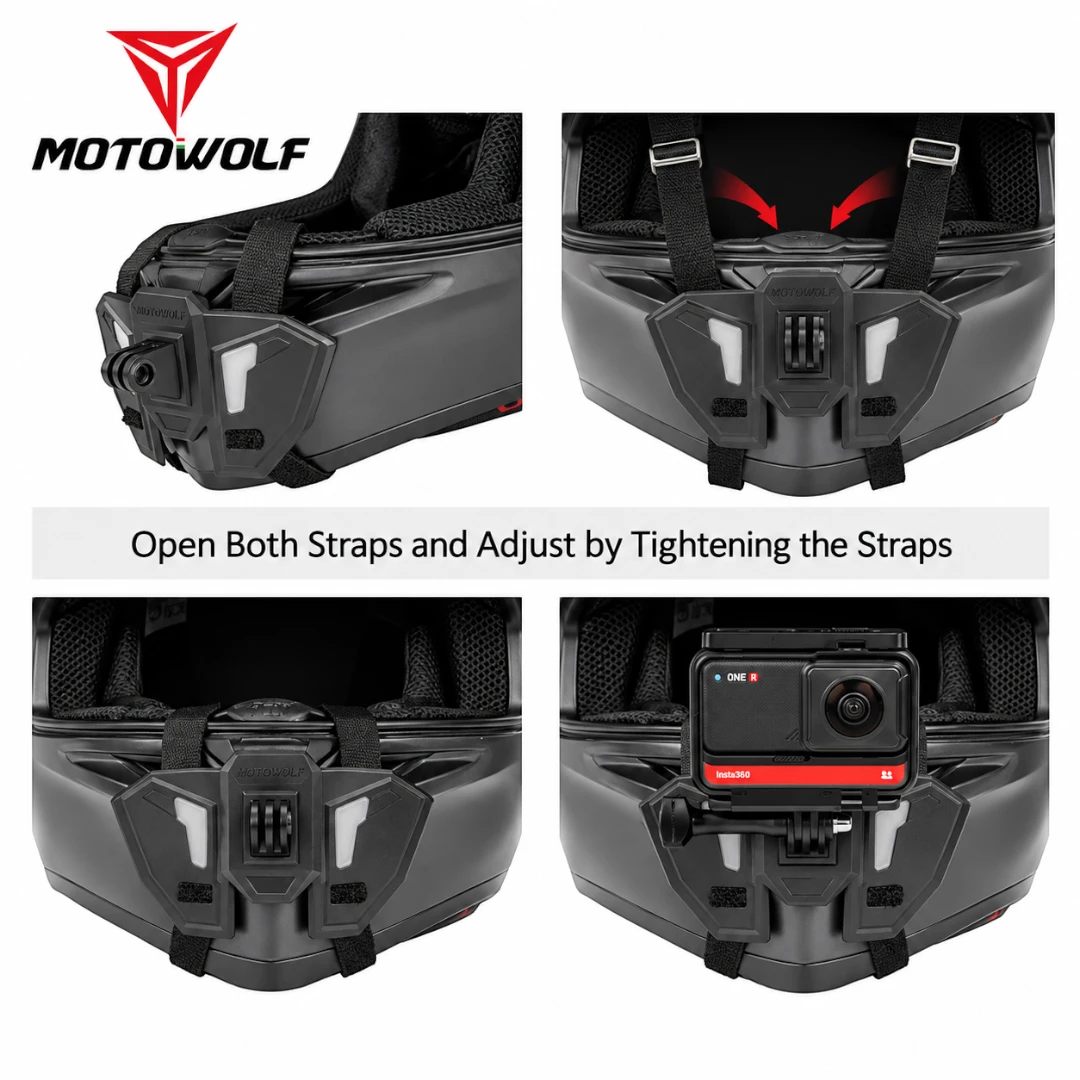Motodrift MOTOWOLF MDL3534 black chin mount bracket for motorcycle helmet cameras with adjustable velcro straps