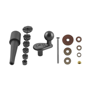 Motodrift RAM fork stem mount hardware pack with rubber expansion plug, plastic washers, and metal mounting screw.