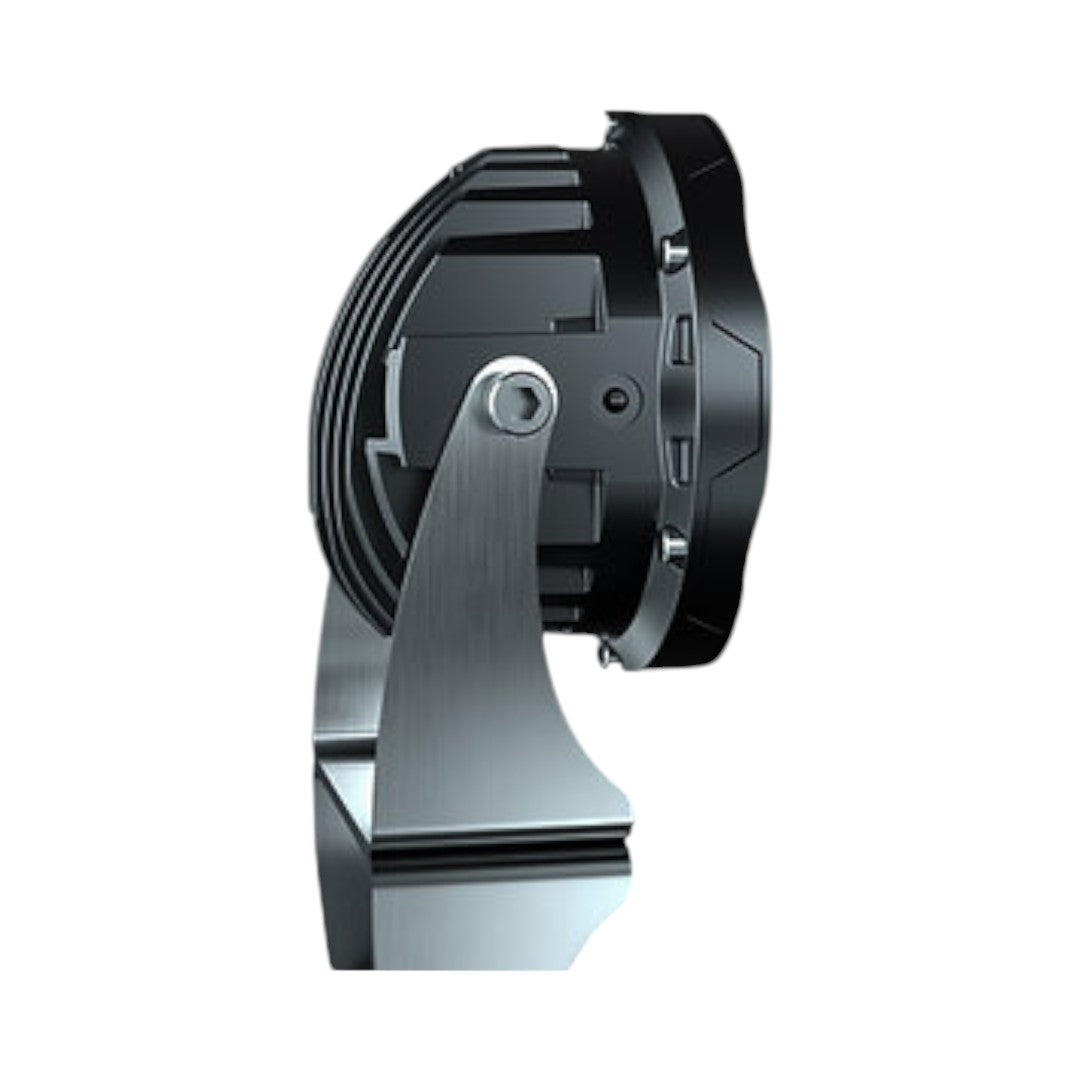 Motodrift Raw Stone Regulus 40 LED driving light side view with black aluminium housing and silver mounting bracket