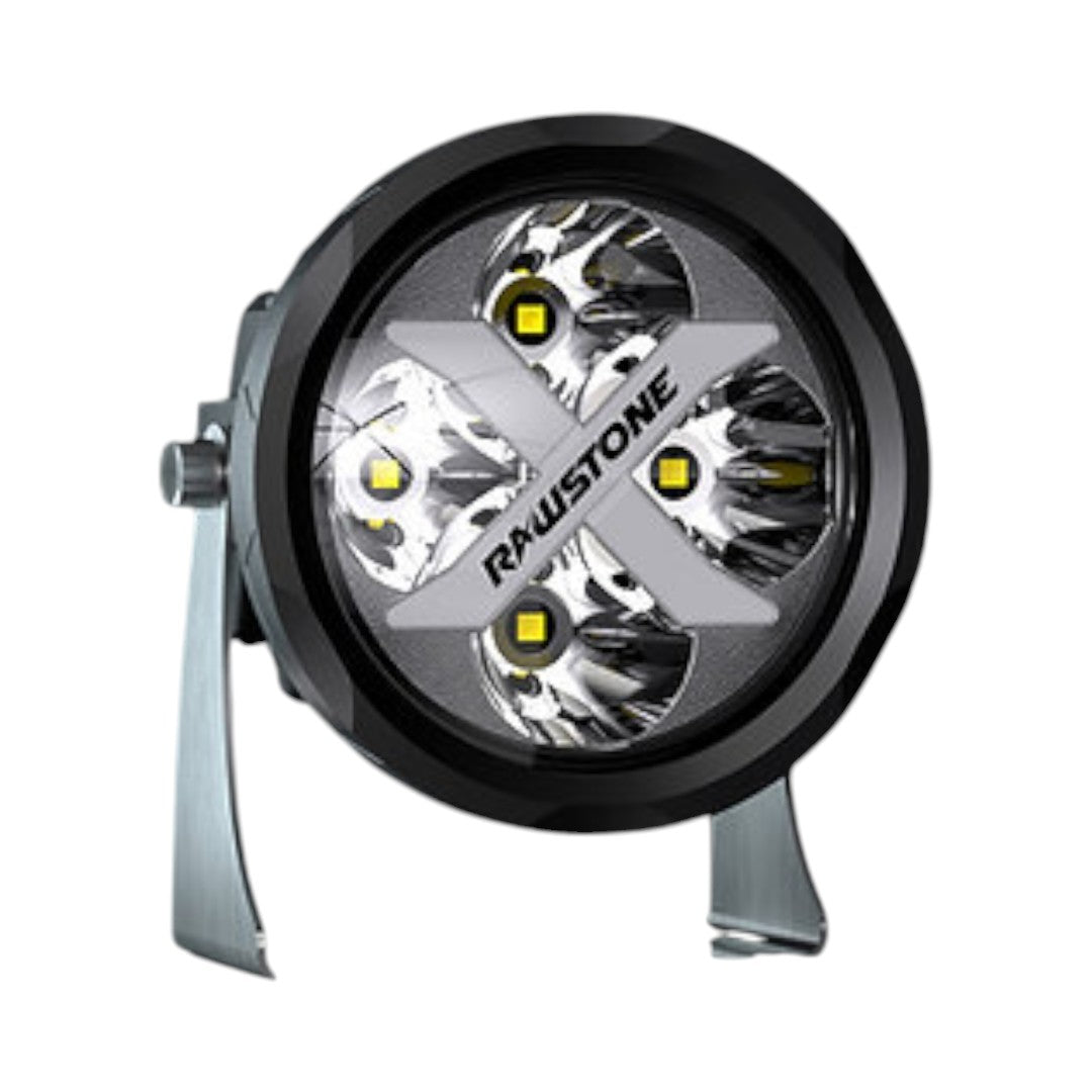 Motodrift Raw Stone Regulus 40 round LED spotlight with black aluminium housing and X-shaped reflector design
