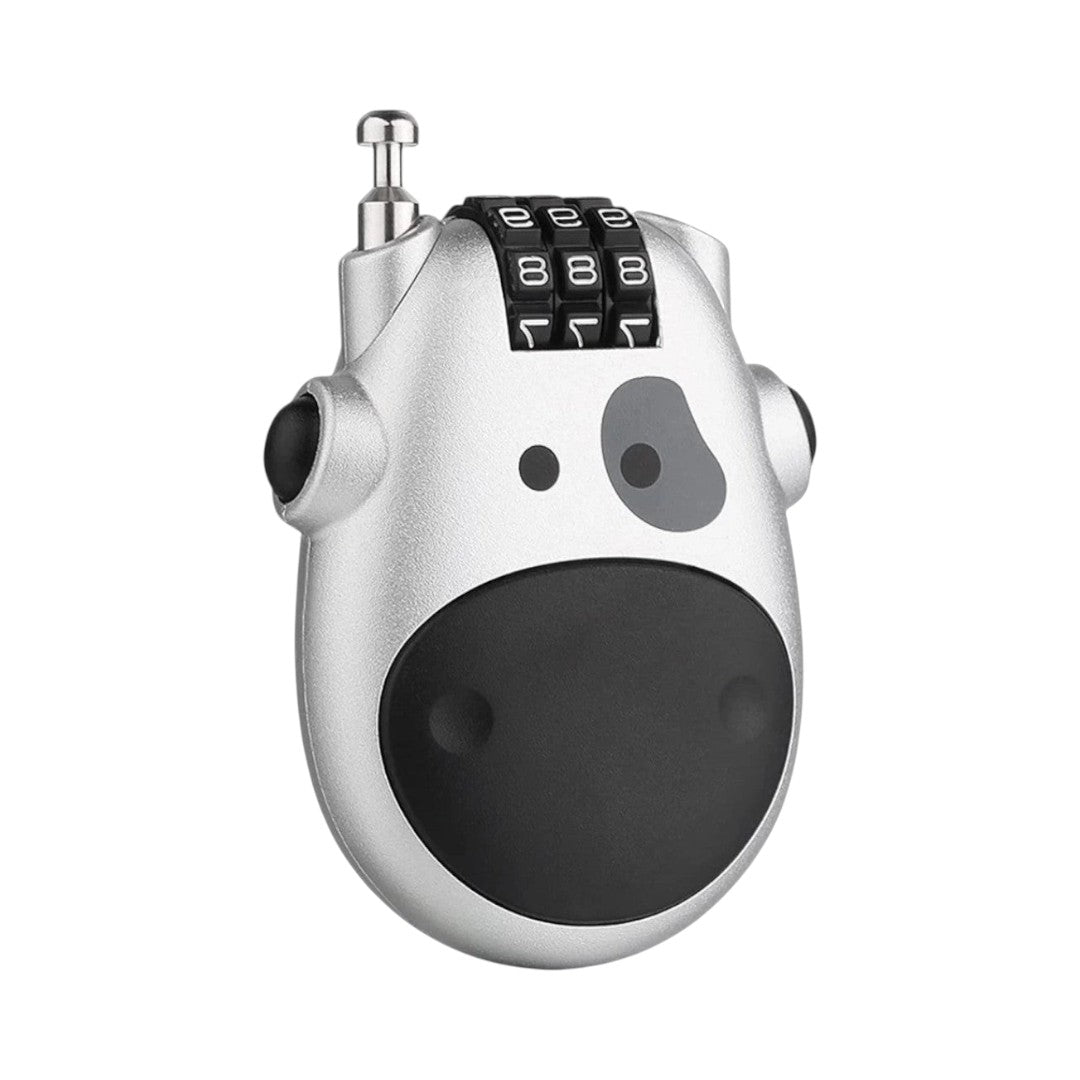 Motodrift Ridex 3-digit portable anti-theft helmet lock in silver with black combination dials and accents