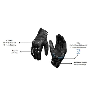 Motodrift Rynox Delta GT black leather motorcycle riding gloves with TPU knuckle protectors and palm sliders