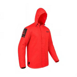 Motodrift Rynox H2Go Pro 4 waterproof red motorcycle rain jacket with hood and reflective branding details