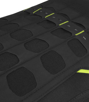 Motodrift Rynox Navigator tail bag featuring black Cordura fabric with laser-cut MOLLE webbing and neon yellow accents.
