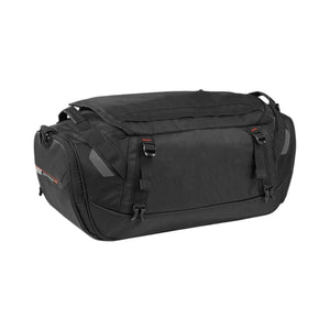 Motodrift Rynox Optimus 50L black motorcycle tail bag with durable polyester construction and compression straps