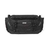 Motodrift Rynox Optimus 50L motorcycle tail bag in black with durable polyester construction and compression straps.